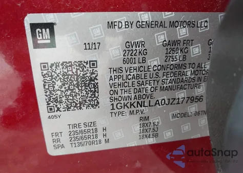 2018 GMC Acadia Sle-2 z USA, uszkodzony, nr VIN 1GKKNLLA0JZ177956